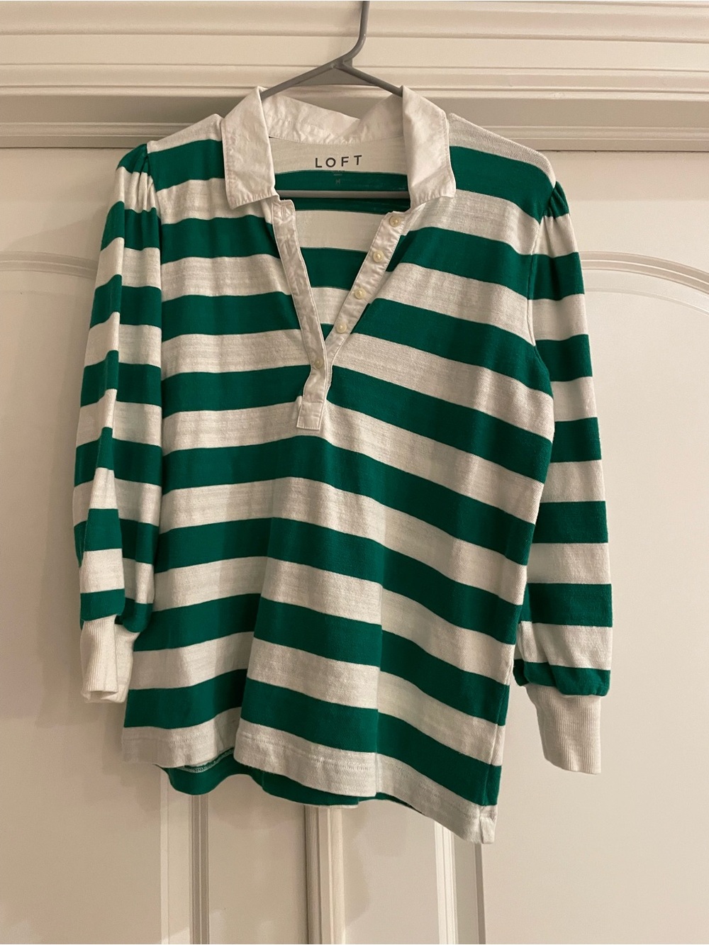 LOFT Women’s Green & White Striped Rugby Polo
